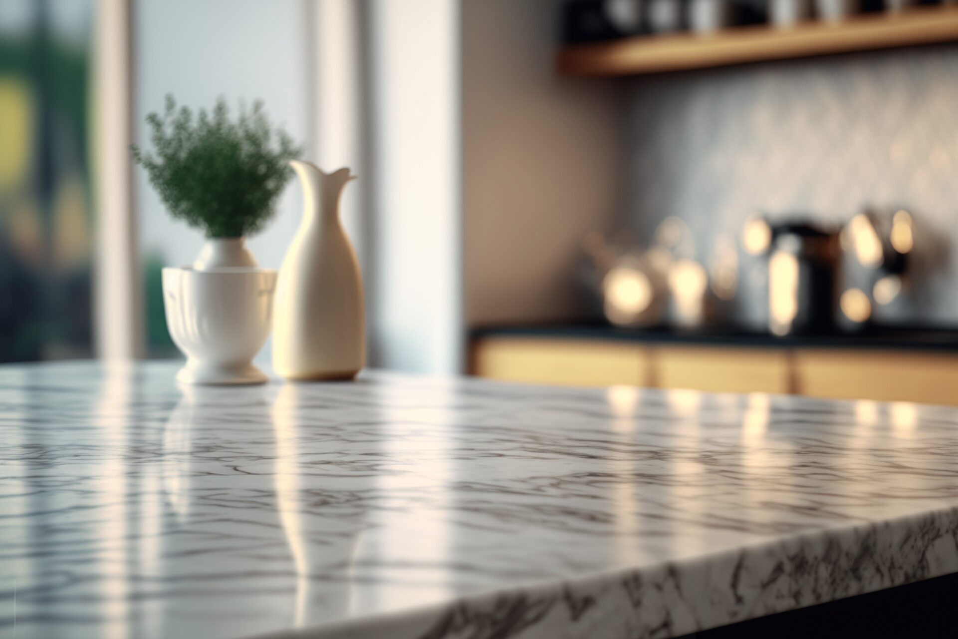 white countertop with dark accents
